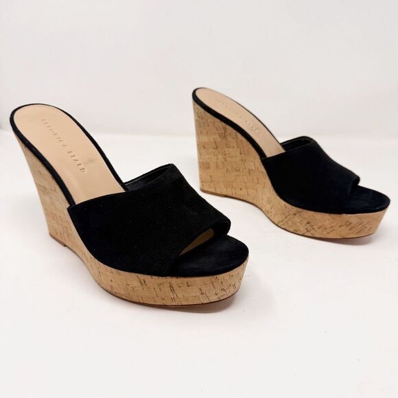 Veronica Beard Dali Wedge Black Suede Slide On Platform Sandals Heels 10.5 - Picture 1 of 6